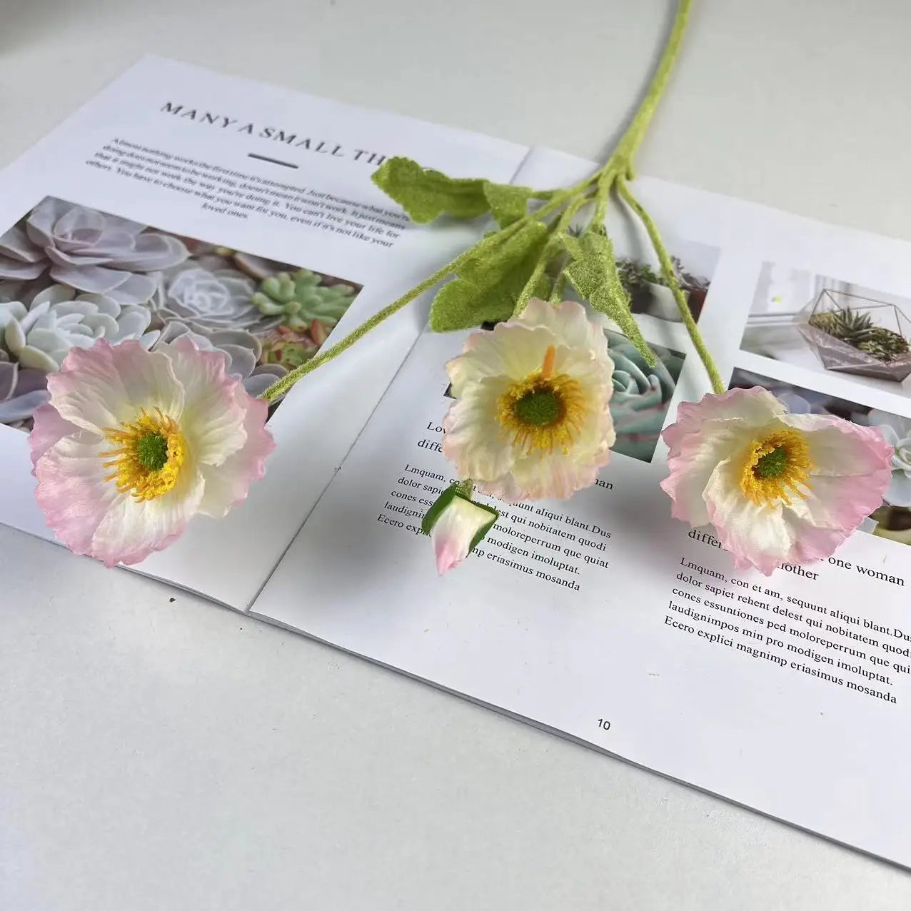 Artificial Poppy Flowers, White pink