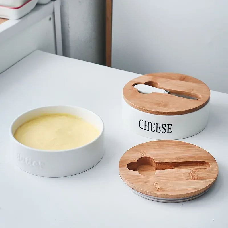 700ML Ceramic Butter Container with Knife, front side