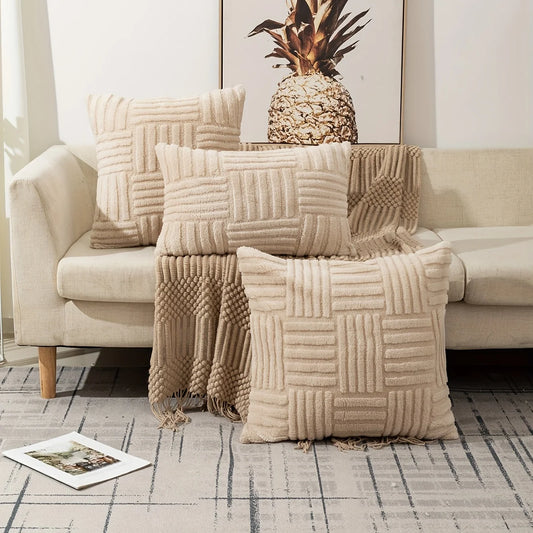 45x45cm Geometric Plush Cushion Cover, beige