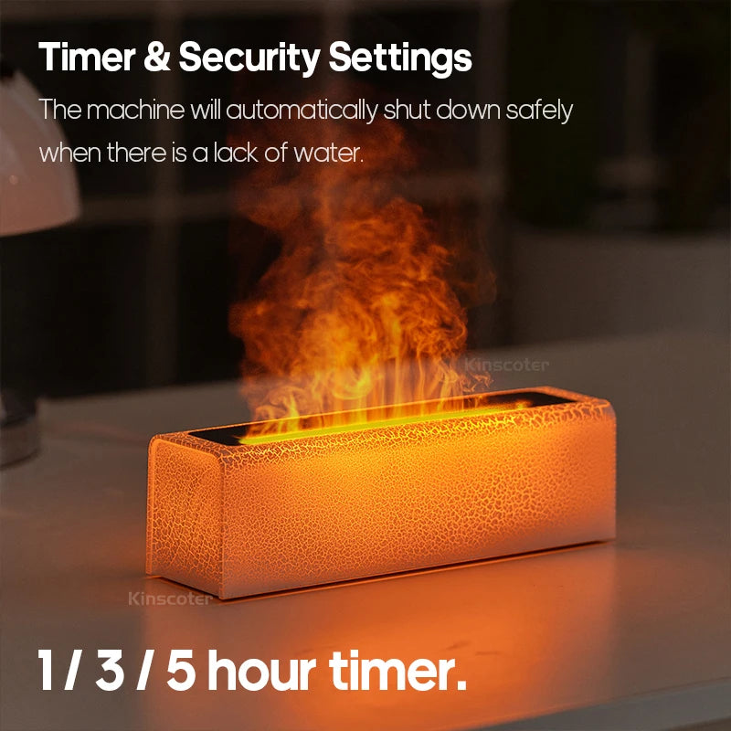 Kinscoter Oil Aroma Flame Diffuser, timer & security settings